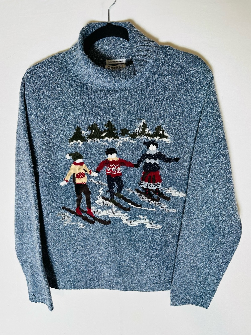 Vintage Northern Reflections Vintage Hand Embroidered Ski Sweater L Cottagecore